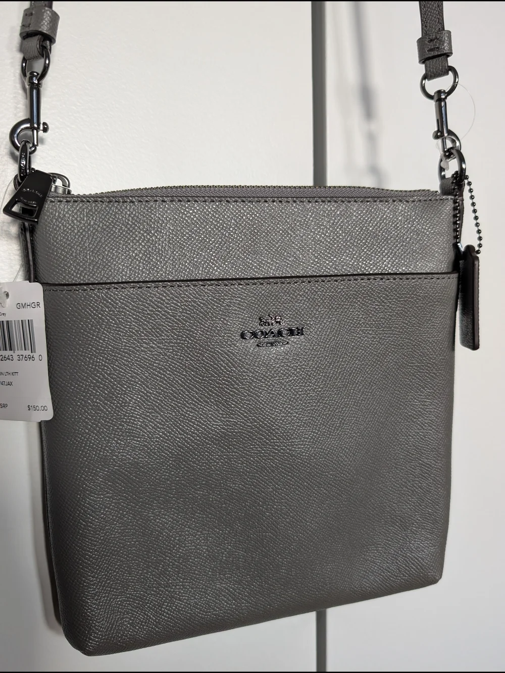 Coach Kitt Messenger Crossbody Bag in Gray Leather NWT